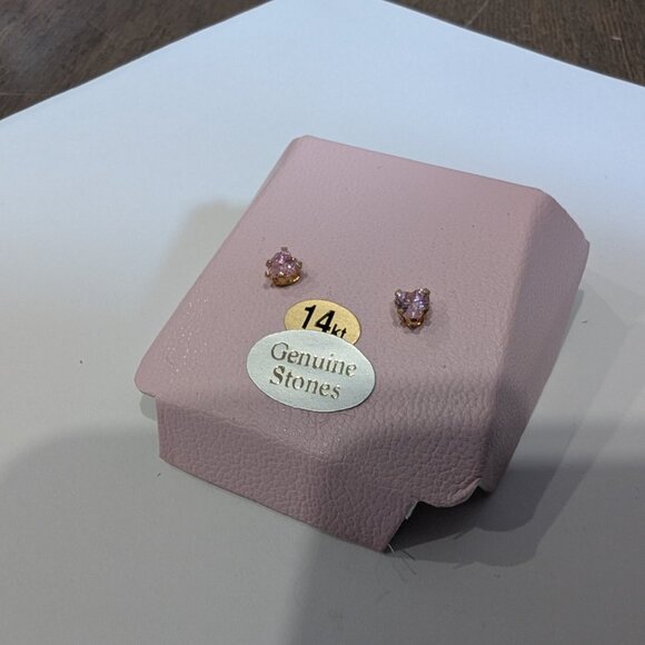 Brand New 14K Gold Pink CZ Earrings For Sale - Picture 5 of 7